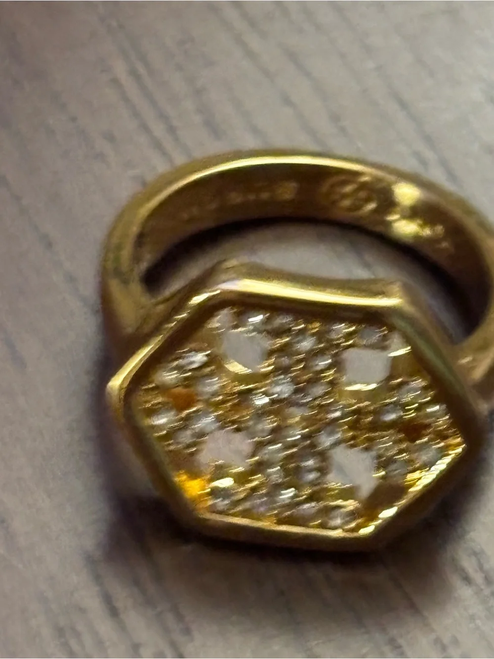 Bnwot Tory Burch Gold-plated Hexagon logo Ring with Clear Stones, size 7